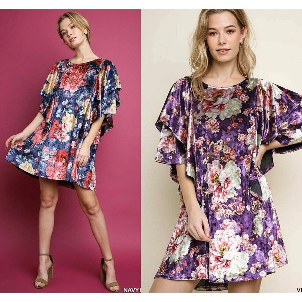 GIGIO USA NAVY Floral Ice Velvet Dress/Tunic‎ Top Size 2XL